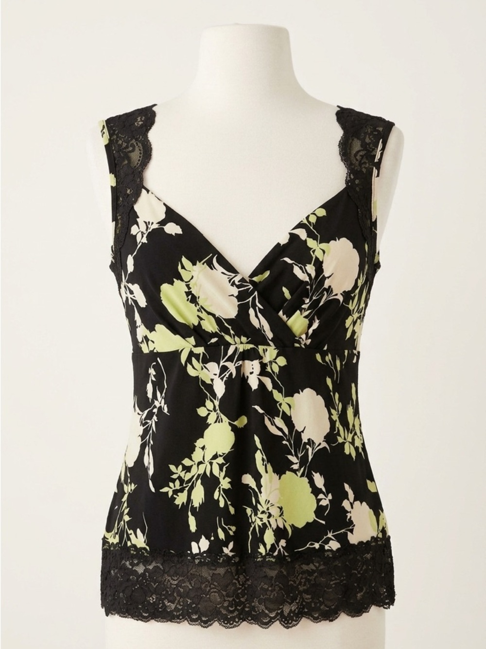 JTB Y2K Whimsigoth Black Floral Lace Trim Surplice Fairycore Cami Top Size XL